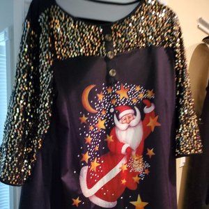 Fun Santa Shirt. Size XXL with gold sequins